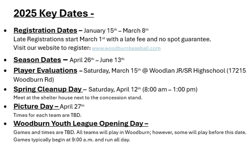 2025 Key Dates